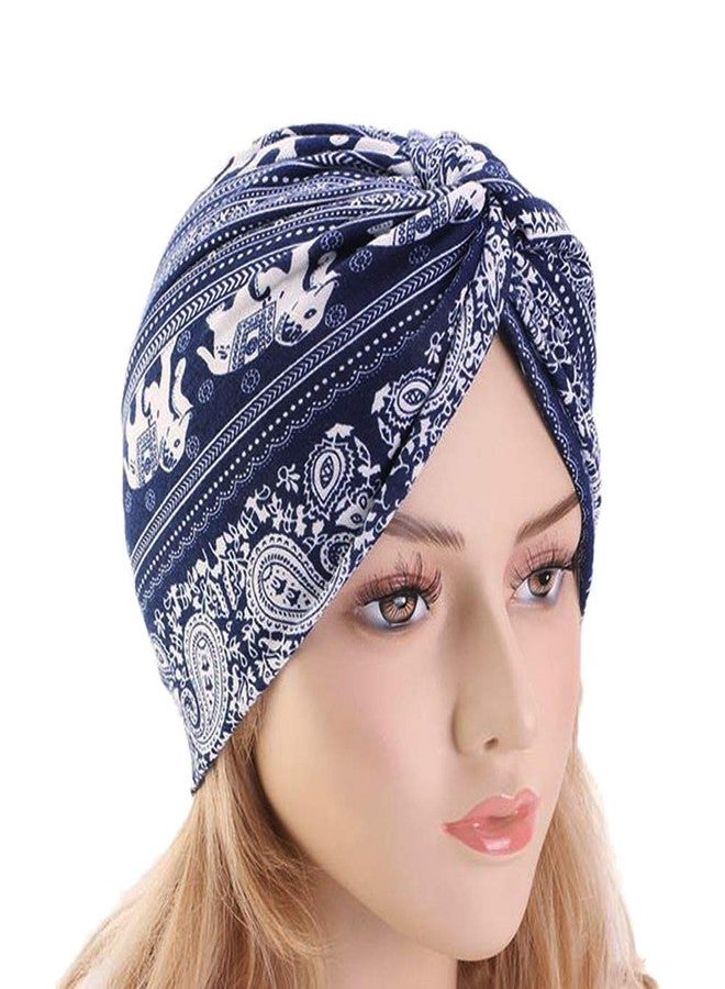 DECOU Elephant Printed Twist Pleated Hair Wrap Stretch Turban E234 (Navy) - Image 2